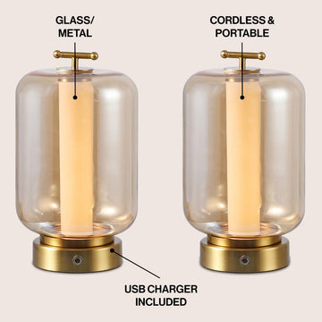 Milou 10.75" Vintage Glam Lantern Rechargeable/Cordless Dimmable Integrated LED Table Lamp with Touch Sensor